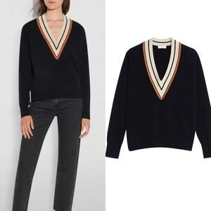 Sandro Colle Wool Cashmere Black Sweater V Neck  Size 2